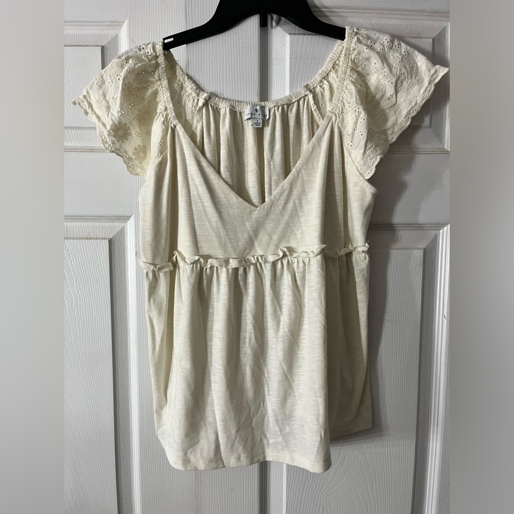Juniors size large cream boho baby doll style top